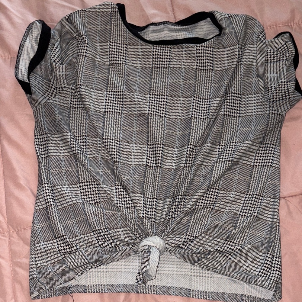 Plaid Knot-Front Women's Top